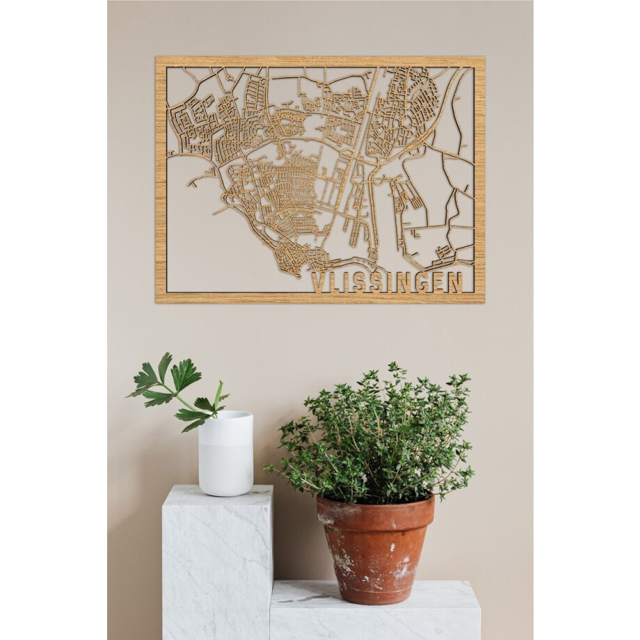 Houten Stadskaart Vlissingen Eikenhout 100x75cm Wanddecoratie Voor Aan De Muur City Shapes afbeelding 1