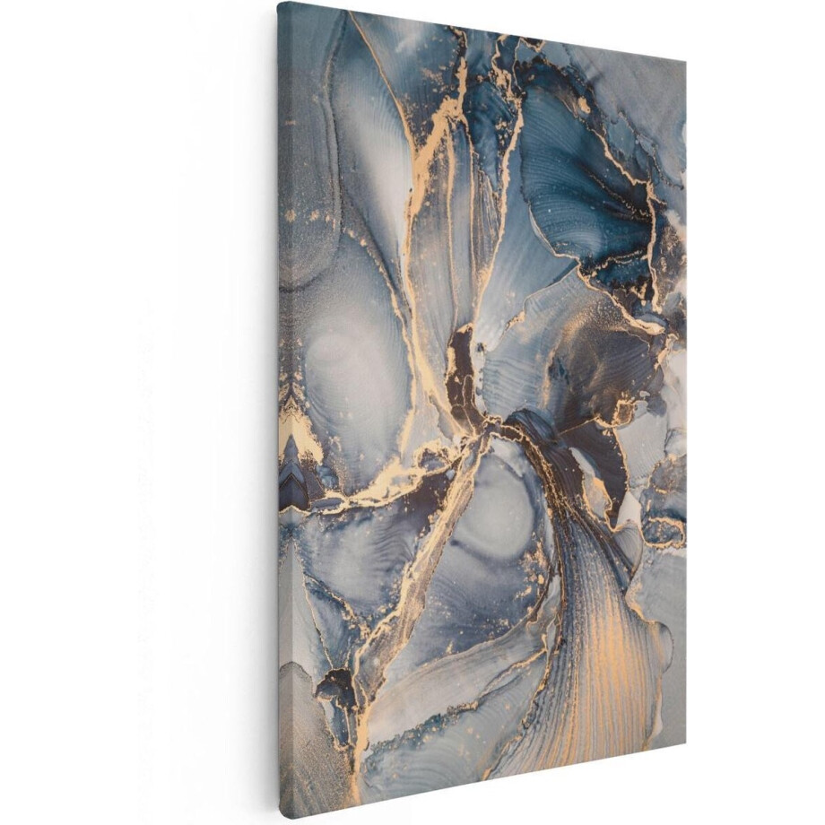 Artaza Canvas Schilderij Abstracte Luxe Kunst - Zwart met Goud - 40x60 cm - Wanddecoratie Woonkamer - Poster Schilderijen - Muurdecoratie afbeelding 1