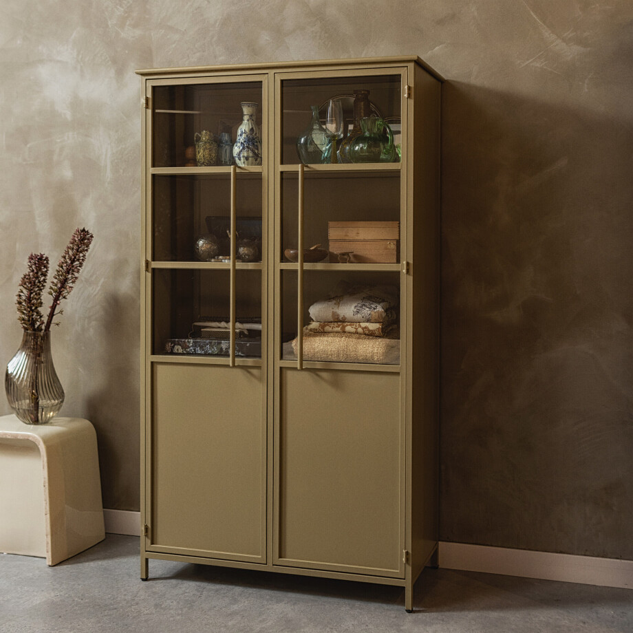 WOOOD Vitrinekast 'Exhibit' 170 x 99cm, kleur Khaki afbeelding 1