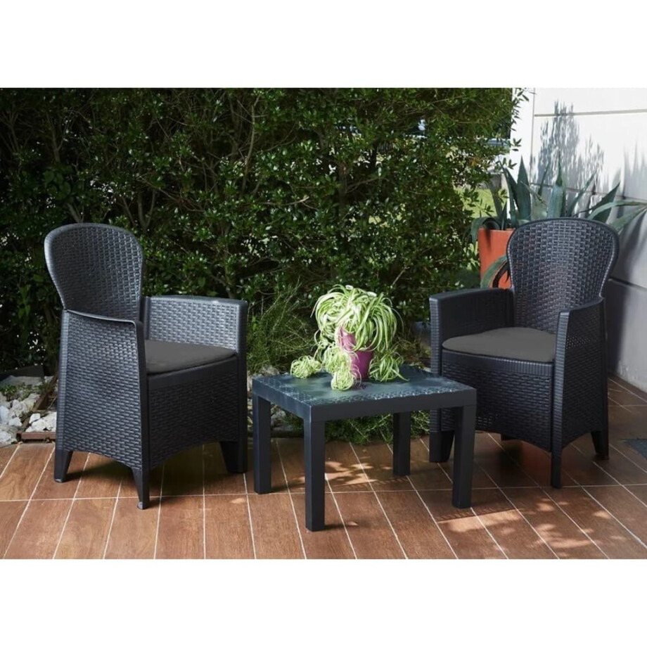 ProGarden 3-delige Tuinset met kussens Akita antracietkleurig afbeelding 1