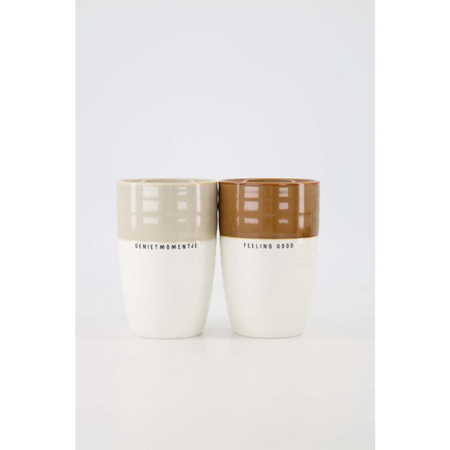 Zusss Cadeauset Mok L Feeling Good En Mok L Genietmomentje - Verjaardag - Cadeau Keramiek Wit / Bruin afbeelding 1