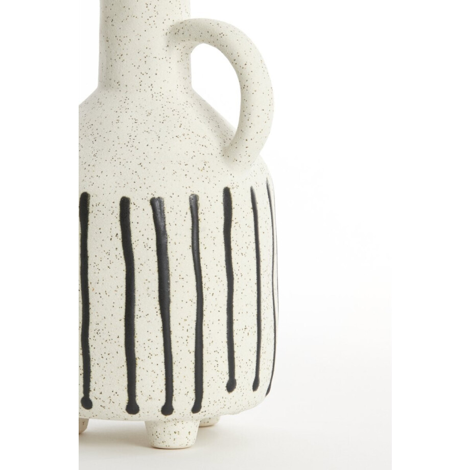 Vaas deco 12x11x21,5 cm JONAI keramiek mat crème-zwart afbeelding 1