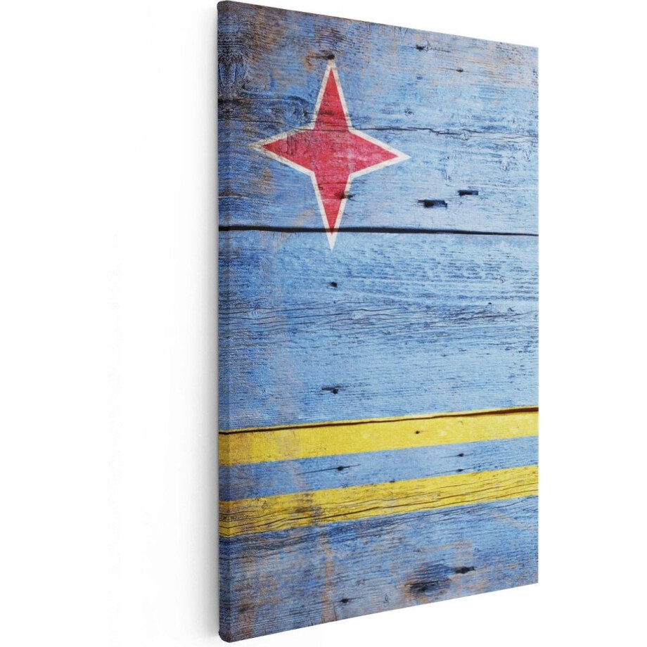 Artaza Canvas Schilderij Aruba Vlag op Hout - 40x60 - Poster Foto op Canvas - Canvas Print afbeelding 1