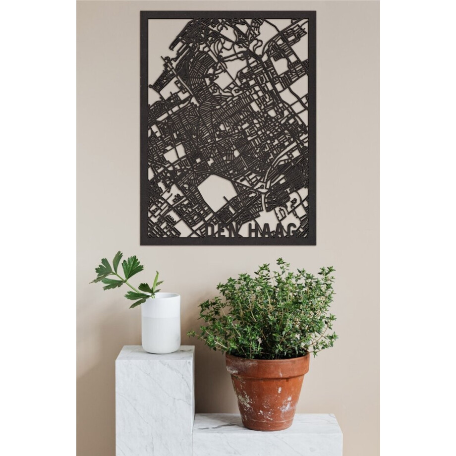 Houten Stadskaart Den Haag Zwart Mdf 30x40cm Wanddecoratie Voor Aan De Muur City Shapes afbeelding 1