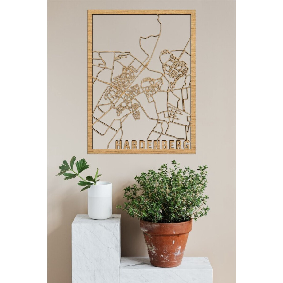 Houten Stadskaart Hardenberg Eikenhout 100x75cm Wanddecoratie Voor Aan De Muur City Shapes afbeelding 1