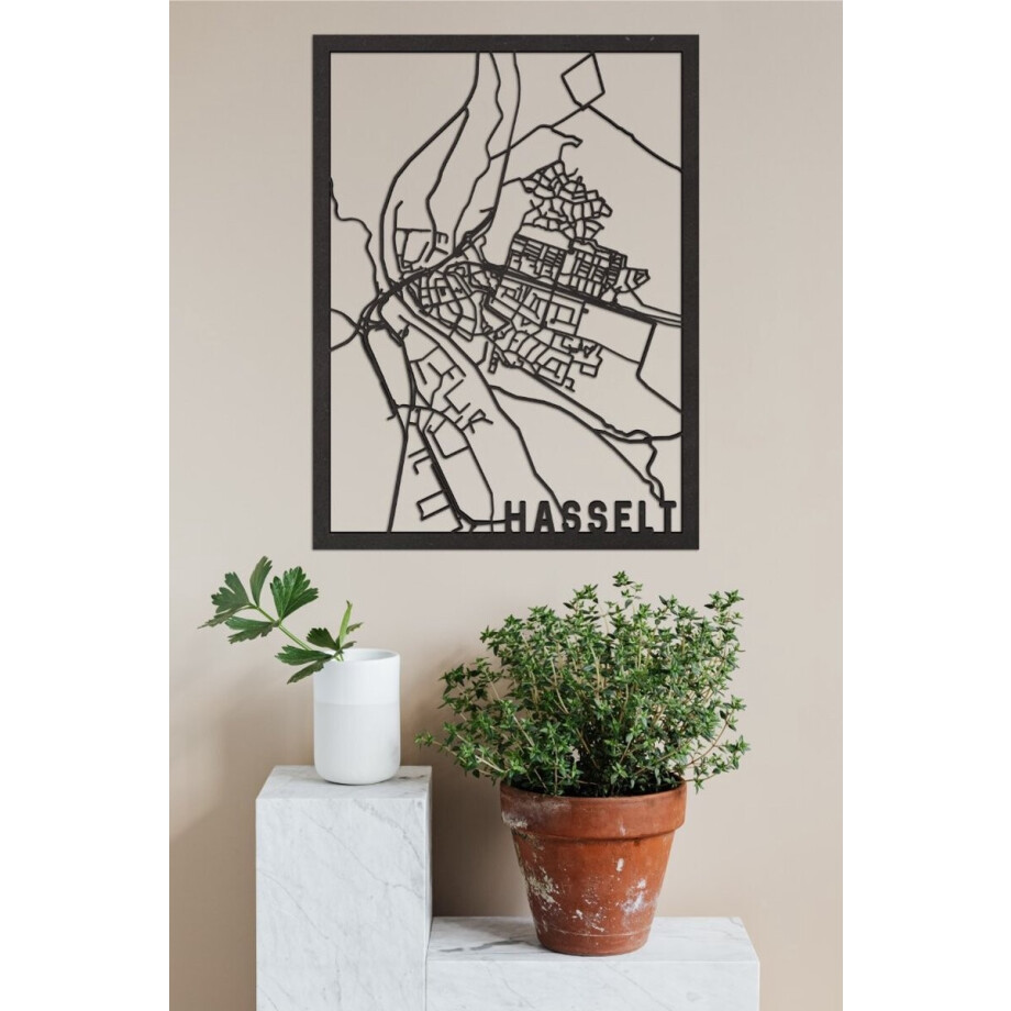 Houten Stadskaart Hasselt Zwart Mdf 30x40cm Wanddecoratie Voor Aan De Muur City Shapes afbeelding 1