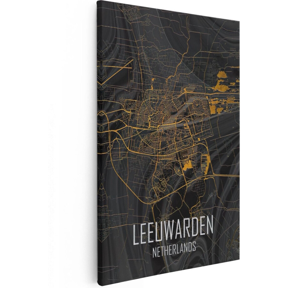 Artaza Canvas Schilderij Stadskaart Leeuwarden in het Zwart Goud - 40x60 - Poster Foto op Canvas - Canvas Print Artaza Canvas Schilderij Stadskaart Leeuwarden in het Zwart Goud - 40x60 - Poster Foto op Canvas - Canvas Print afbeelding 1