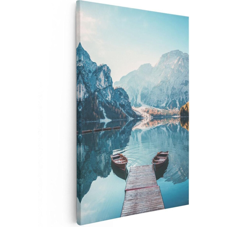 Artaza Canvas Schilderij Landschap - 20x30 cm - Klein - Wanddecoratie Bergen - Muurdecoratie Boot - Kamer Accessoires Herfst afbeelding 1