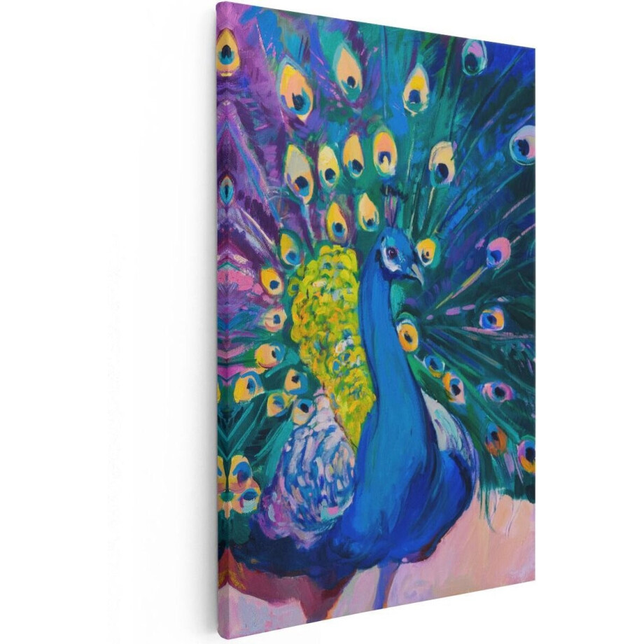 Artaza Canvas Schilderij Pauw - 40x60 cm - Wanddecoratie Vogels - Muurdecoratie Dieren - Schilderijen Op Canvas afbeelding 1