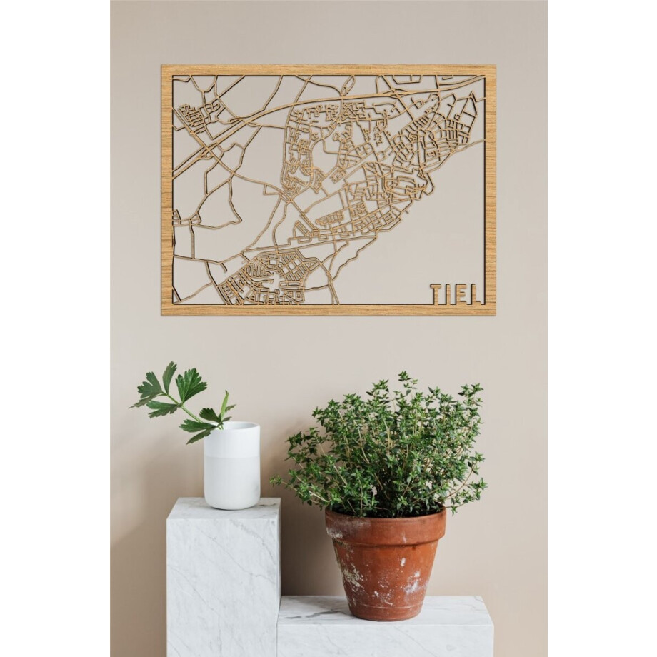 Houten Stadskaart Tiel Eikenhout 100x75cm Wanddecoratie Voor Aan De Muur City Shapes afbeelding 1