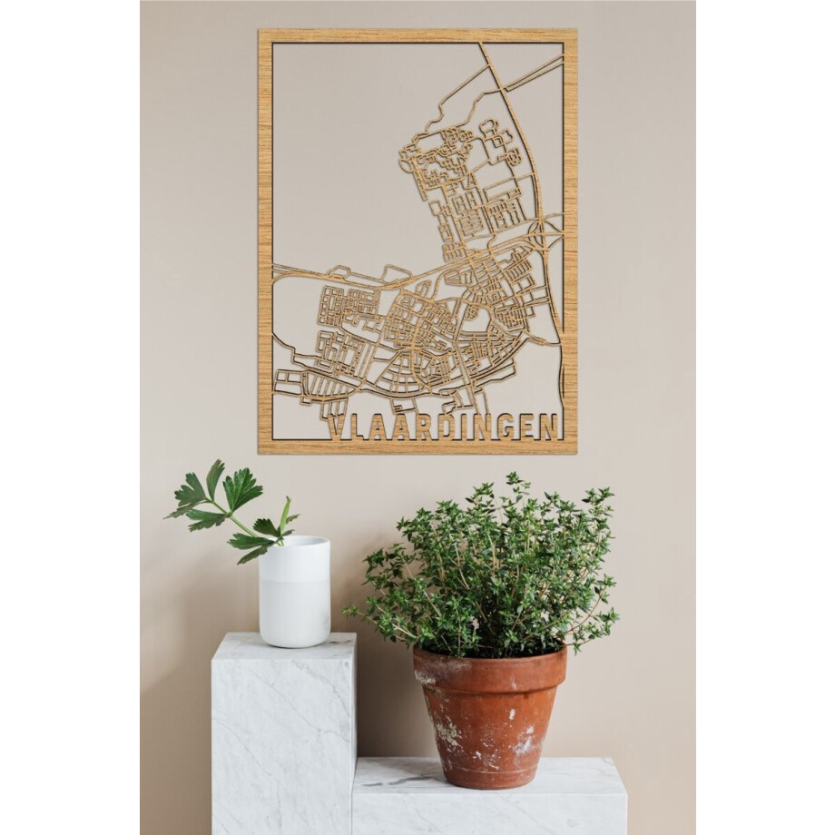 Houten Stadskaart Vlaardingen Eikenhout 100x75cm Wanddecoratie Voor Aan De Muur City Shapes afbeelding 1