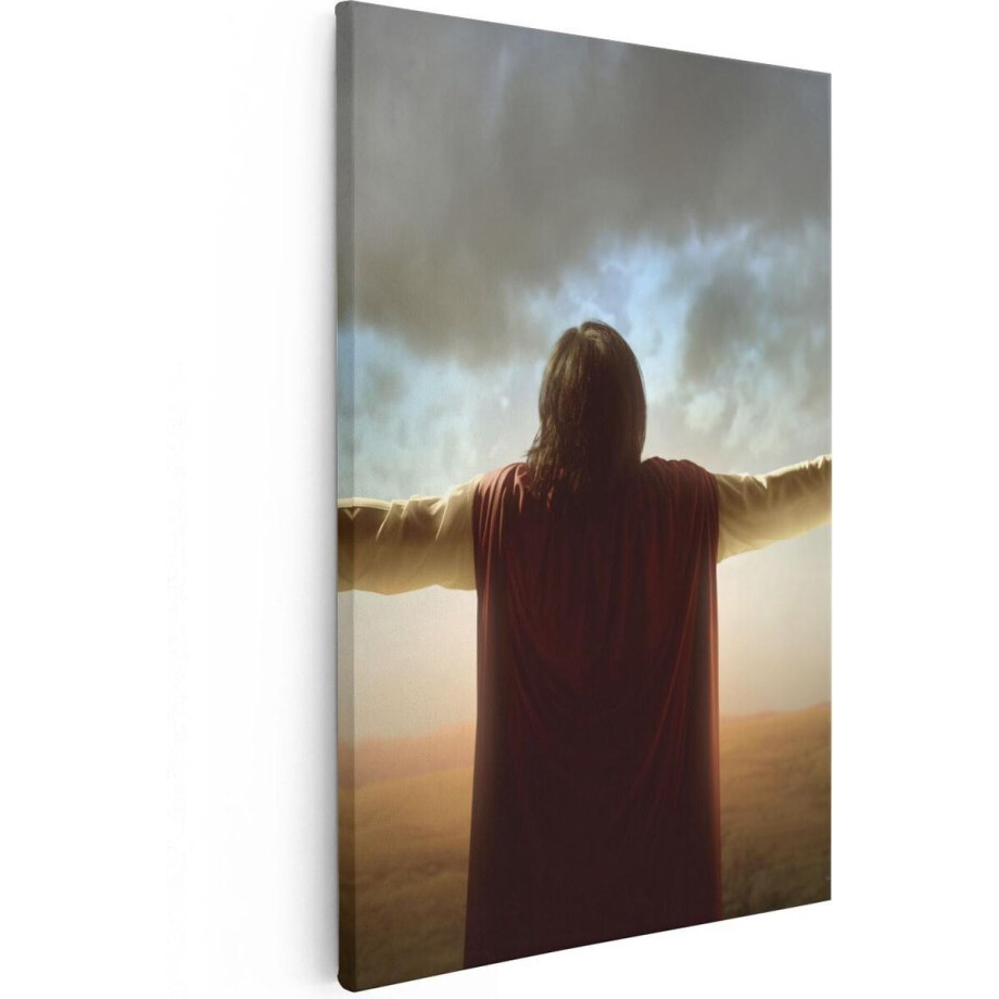 Artaza Canvas Schilderij Jezus Christus aan het Bidden bij Zonsopgang - 40x60 cm - Wanddecoratie Slaapkamer - Poster Schilderijen - Muurdecoratie afbeelding 1