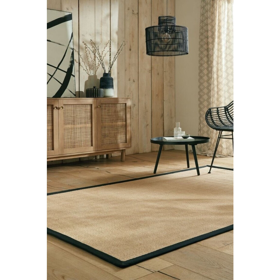 Flycarpets Kira Modern Jute - Laagpolig - Visgraatpatroon Vloerkleed - Naturel / Zwart - 120x170 cm afbeelding 1