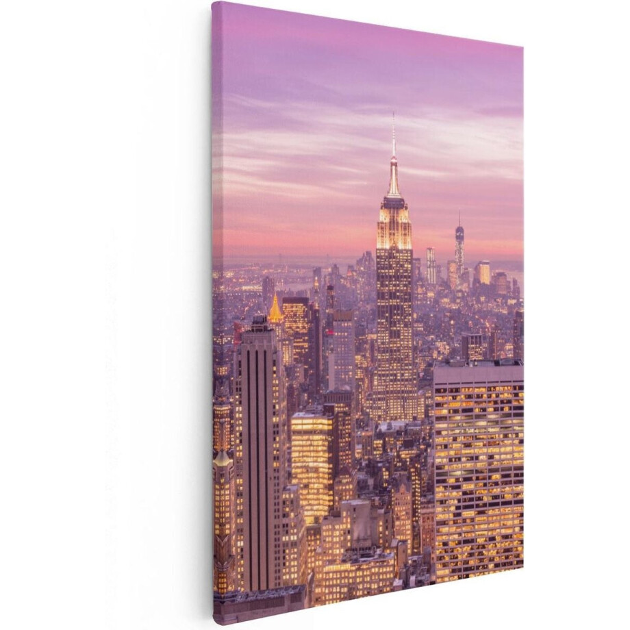 Artaza Canvas Schilderij New York Skyline Met Lichten Bij Zonsondergang - 20x30 - Klein - Foto Op Canvas - Canvas Print afbeelding 1