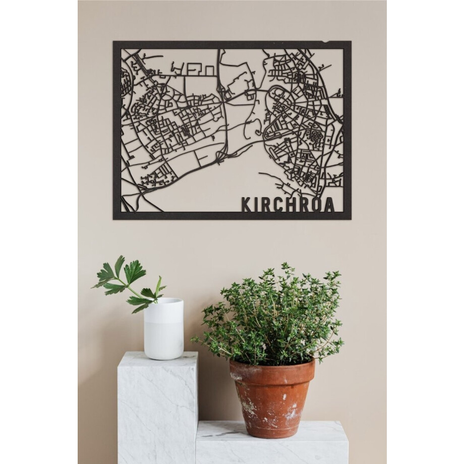 Houten Stadskaart Kirchroa Zwart Mdf 100x75cm Wanddecoratie Voor Aan De Muur City Shapes afbeelding 1