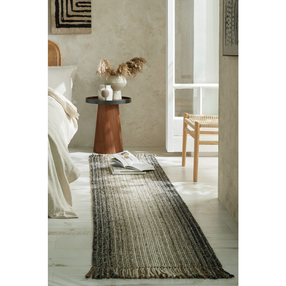 Flycarpets Loper Jute Ombre Modern Laagpolig - Wol Mix - Handgeweven Vloerkleed - Grijs - 60x230 cm Flycarpets Loper Jute Ombre Modern Laagpolig - Wol Mix - Handgeweven Vloerkleed - Grijs - 60x230 cm afbeelding 1