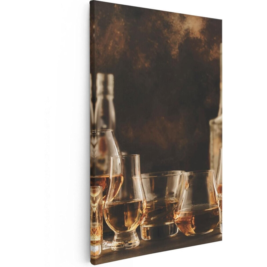 Artaza Canvas Schilderij Glazen met Sterke Drank - Flessen - 20x30 - Klein - Foto Op Canvas - Canvas Print afbeelding 1