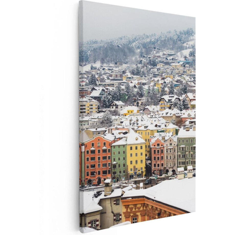 Artaza Canvas Schilderij Gekleurde Huisjes met Sneeuw in Oostenrijk - 60x90 - Foto Op Canvas - Canvas Print afbeelding 1