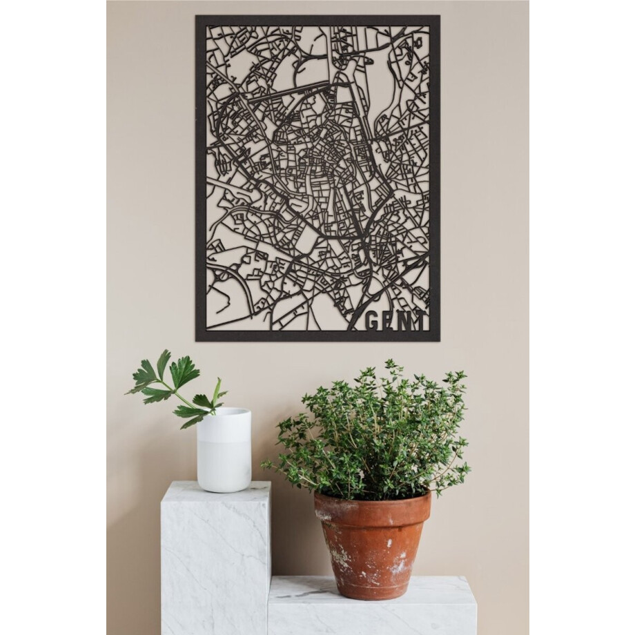 Houten Stadskaart Gent Zwart Mdf 100x75cm Wanddecoratie Voor Aan De Muur City Shapes afbeelding 1