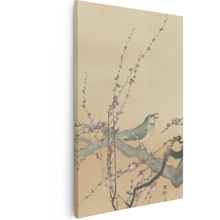 Artaza Canvas Schilderij Zangvogel en Pruimenbloesem - Ohara Koson - 40x60 cm - Wanddecoratie Slaapkamer - Poster Schilderijen - Muurdecoratie afbeelding 1
