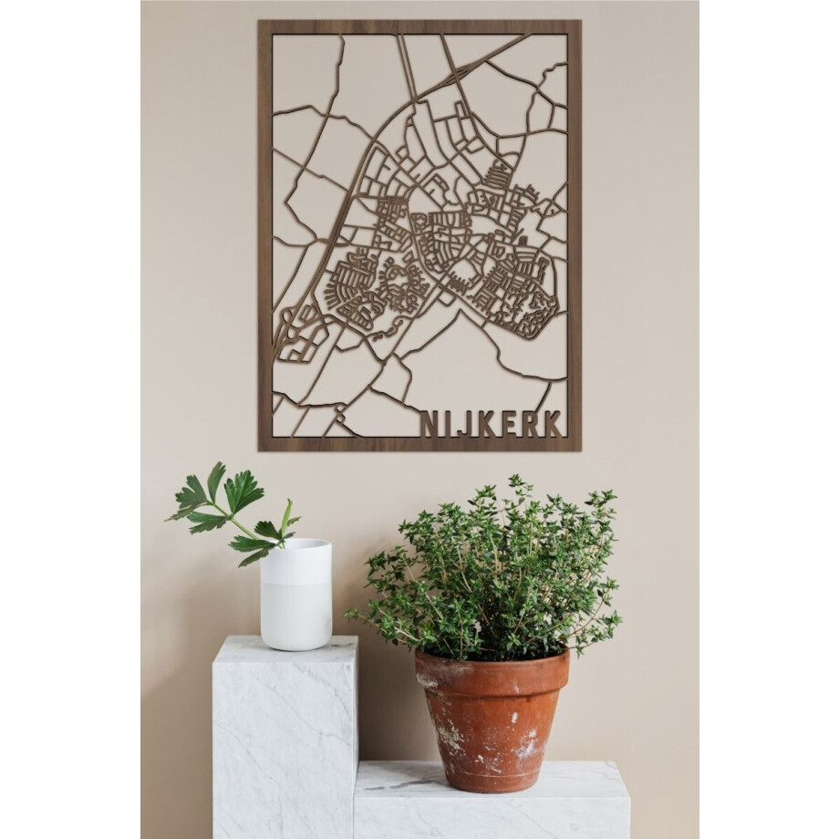 Houten Stadskaart Nijkerk Notenhout 50x70cm Wanddecoratie Voor Aan De Muur City Shapes afbeelding 1