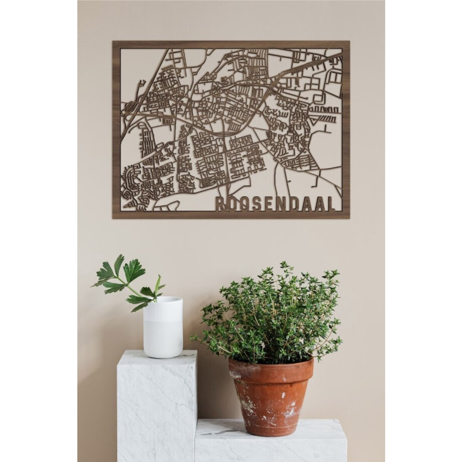 Houten Stadskaart Roosendaal Notenhout 30x40cm Wanddecoratie Voor Aan De Muur City Shapes afbeelding 1