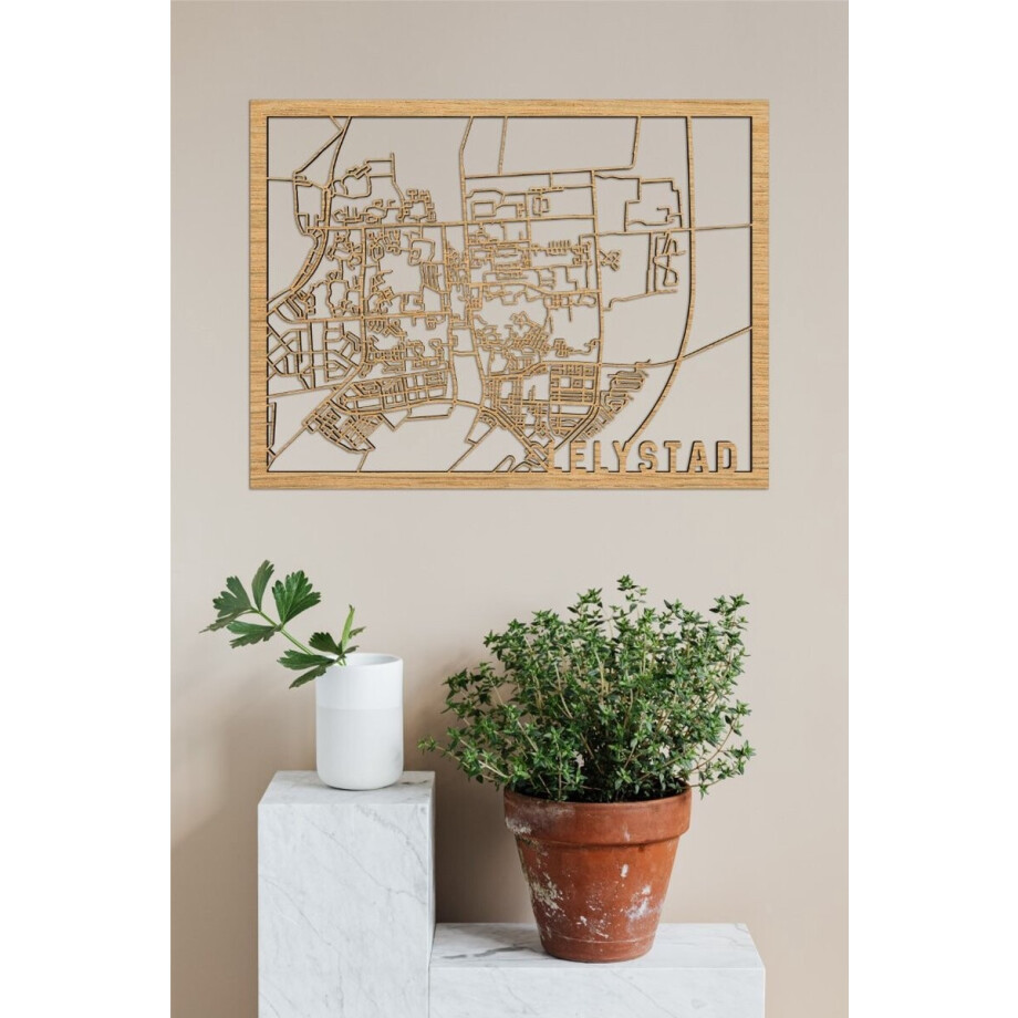 Houten Stadskaart Lelystad Eikenhout 50x70cm Wanddecoratie Voor Aan De Muur City Shapes afbeelding 1