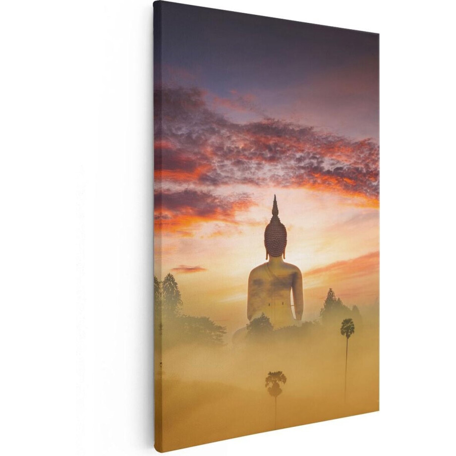 Artaza Canvas Schilderij Boeddha Beeld In De Mist - 60x90 - Foto Op Canvas - Canvas Print afbeelding 1