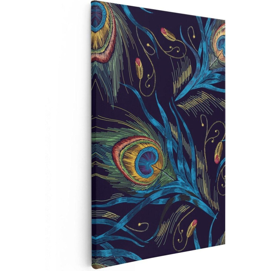 Artaza Canvas Schilderij Getekende Pauw Veren Achtergrond - 20x30 - Klein - Foto Op Canvas - Canvas Print afbeelding 1