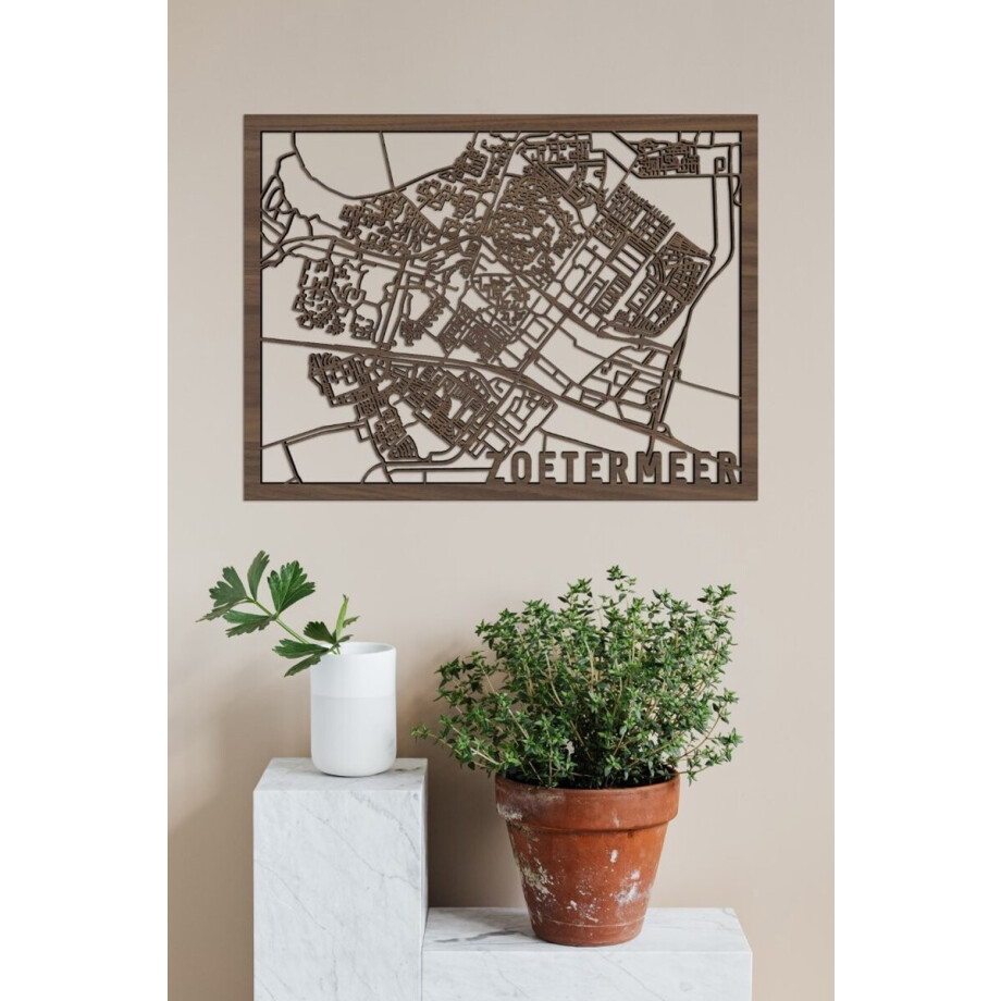 Houten Stadskaart Zoetermeer Notenhout 50x70cm Wanddecoratie Voor Aan De Muur City Shapes afbeelding 1