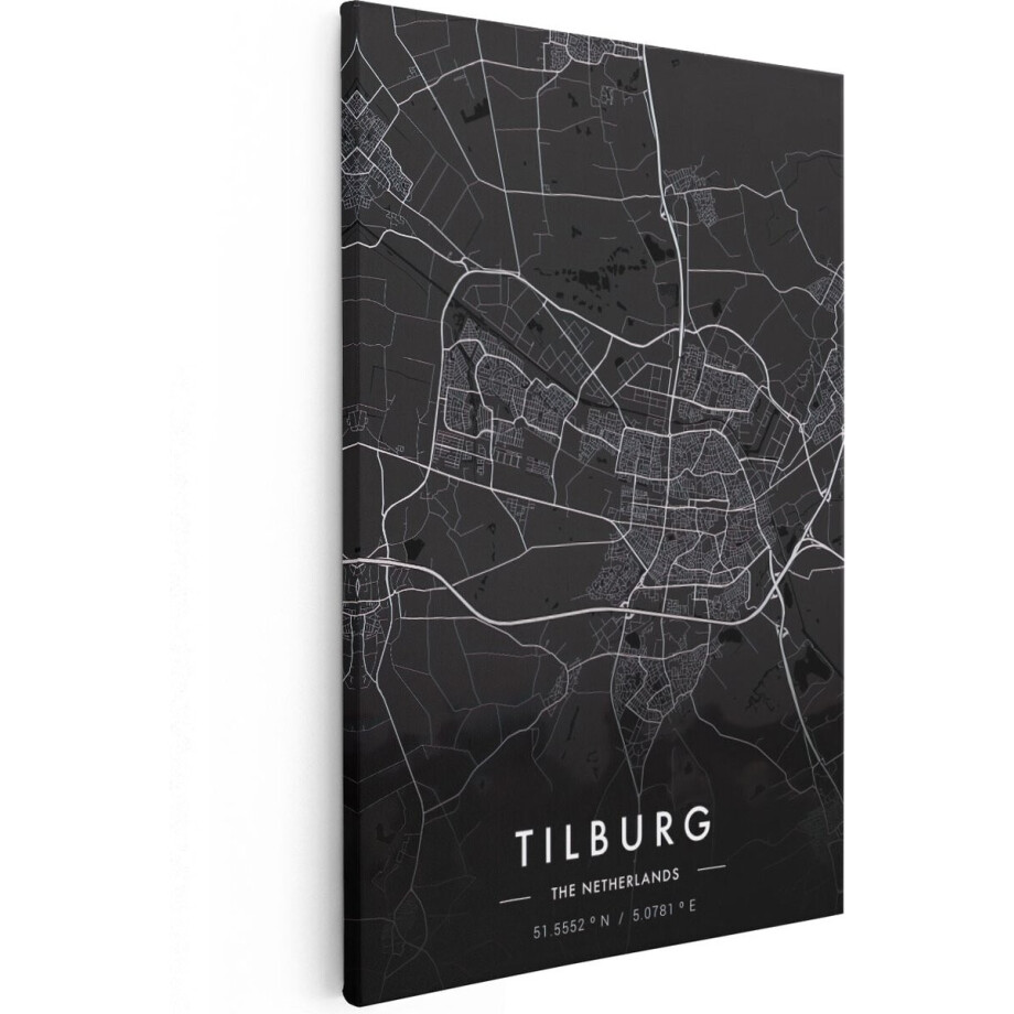 Artaza Canvas Schilderij Stadskaart Tilburg in het Zwart - 80x120 - Groot - Muurdecoratie - Canvas Print afbeelding 1