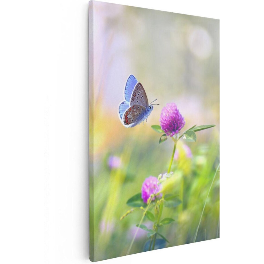 Artaza Canvas Schilderij Blauwe Vlinder Bij Een Paarse Bloem - 20x30 - Klein - Foto Op Canvas - Canvas Print afbeelding 1