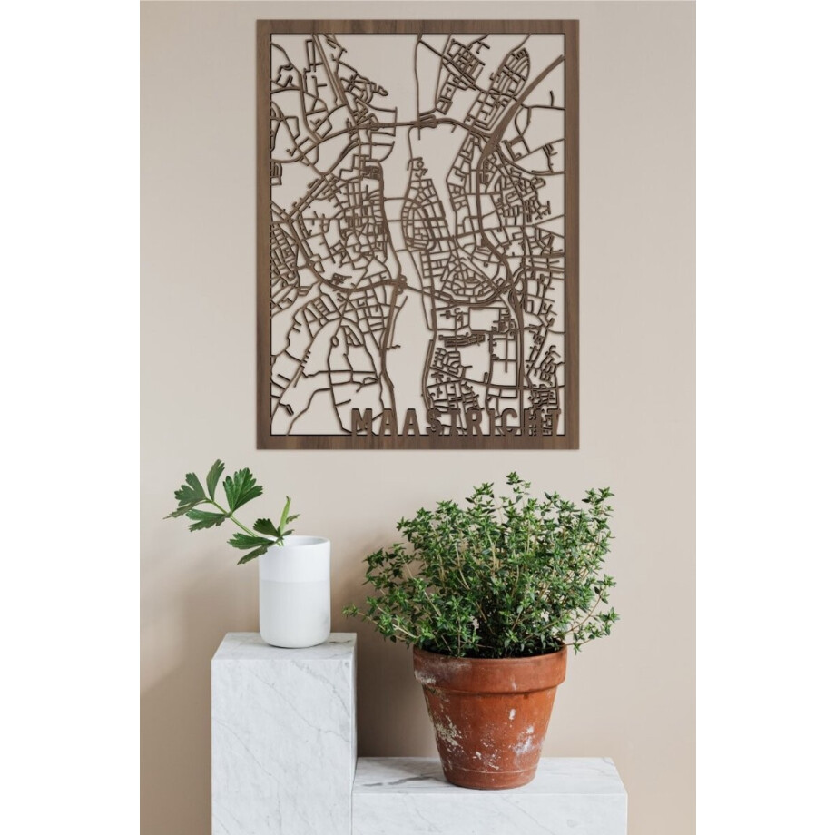 Houten Stadskaart Maastricht Notenhout 30x40cm Wanddecoratie Voor Aan De Muur City Shapes afbeelding 1