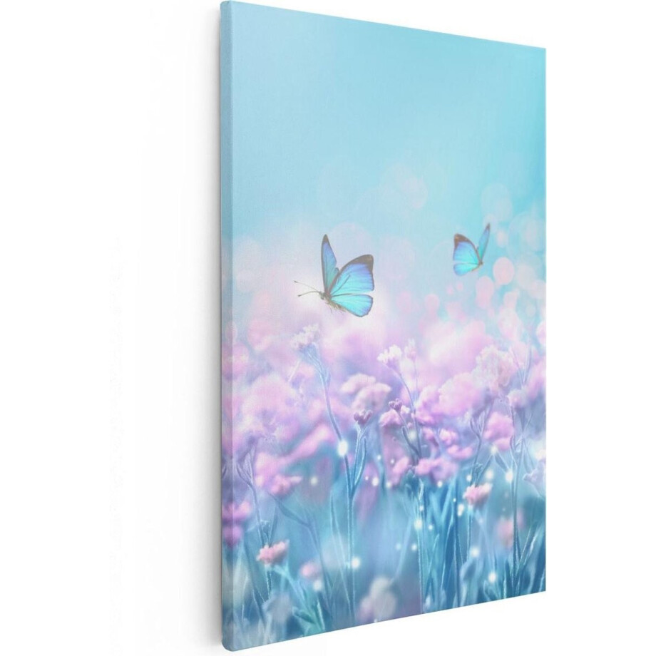Artaza Canvas Schilderij Vlinders - 40x60 cm - Wanddecoratie Bloemen - Muurdecoratie Roze Bloemenveld - Schilderijen Op Canvas afbeelding 1