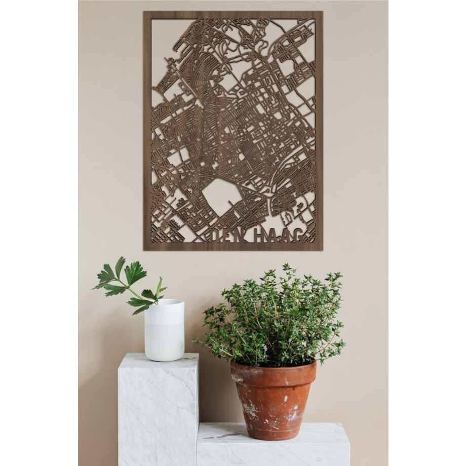 Houten Stadskaart Den Haag Notenhout 100x75cm Wanddecoratie Voor Aan De Muur City Shapes afbeelding 1
