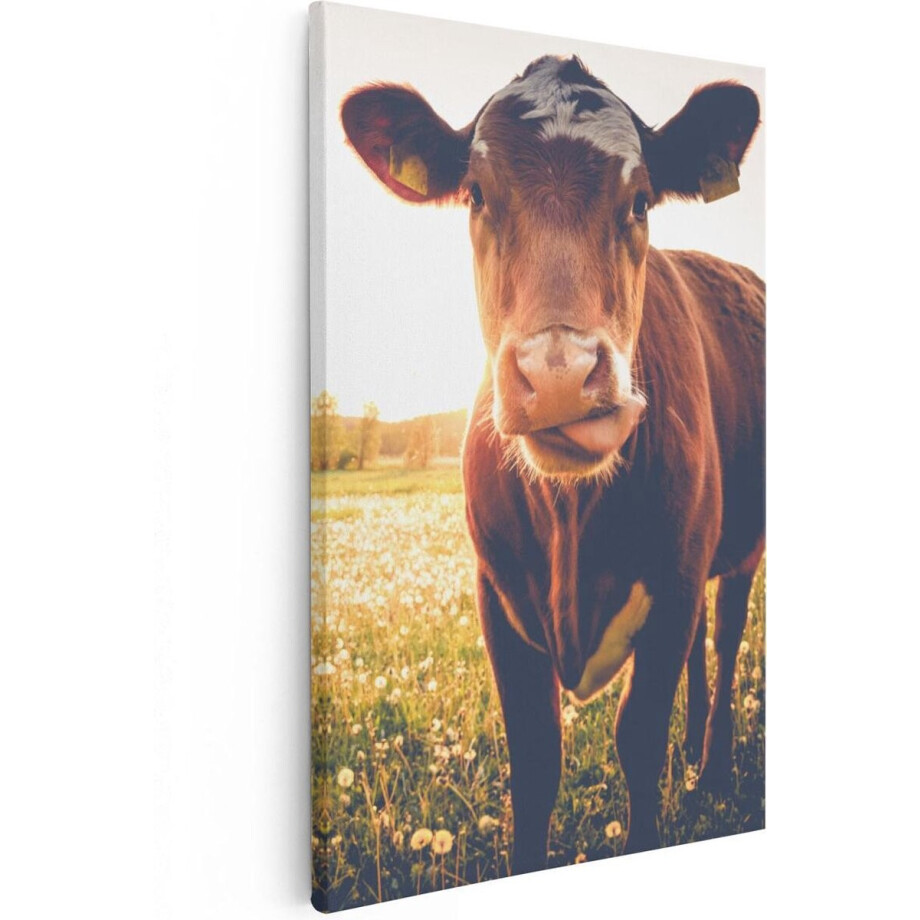 Artaza Canvas Schilderij Koe In De Wei Tijdens Zonsondergang - 60x90 - Foto Op Canvas - Canvas Print afbeelding 1
