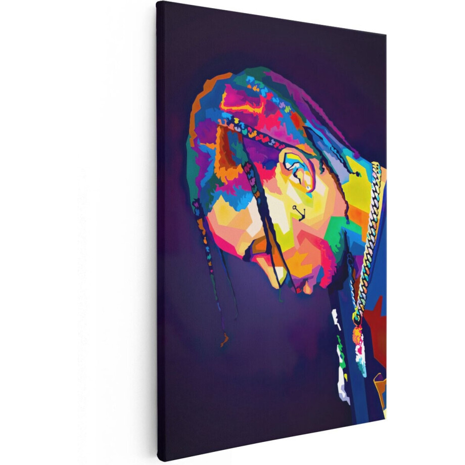 Artaza Canvas Schilderij Travis Scott in Abstracte Kleuren - 20x30 - Klein - Foto Op Canvas - Canvas Print afbeelding 1