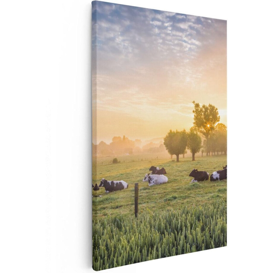 Artaza Canvas Schilderij Koeien In De Wei Tijdens Zonsopgang - 20x30 - Klein - Foto Op Canvas - Canvas Print afbeelding 1