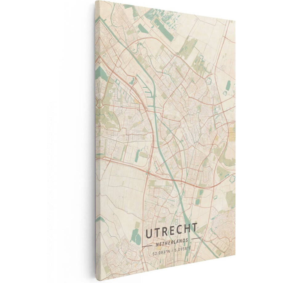 Artaza Canvas Schilderij Stadskaart Utrecht in het Beige - 40x60 cm - Wanddecoratie Slaapkamer - Poster Schilderijen - Muurdecoratie afbeelding 1