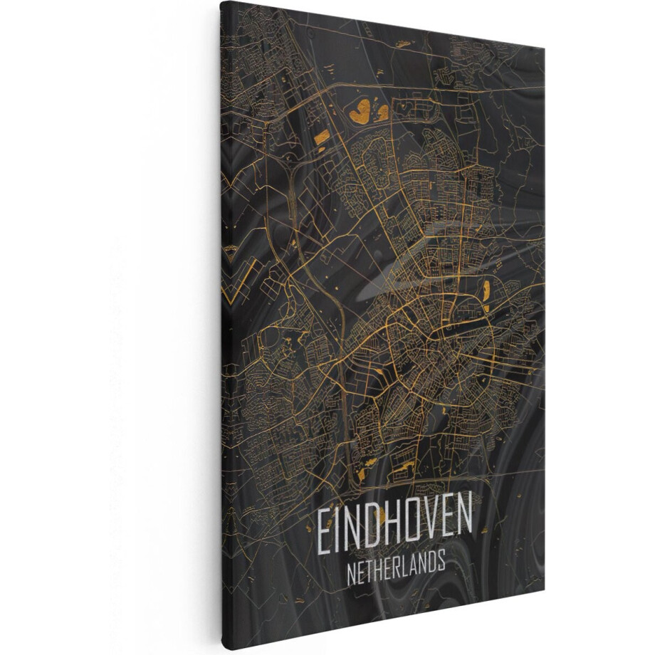Artaza Canvas Schilderij Stadskaart Eindhoven in het Zwart Goud - 80x120 - Groot - Muurdecoratie - Canvas Print afbeelding 1