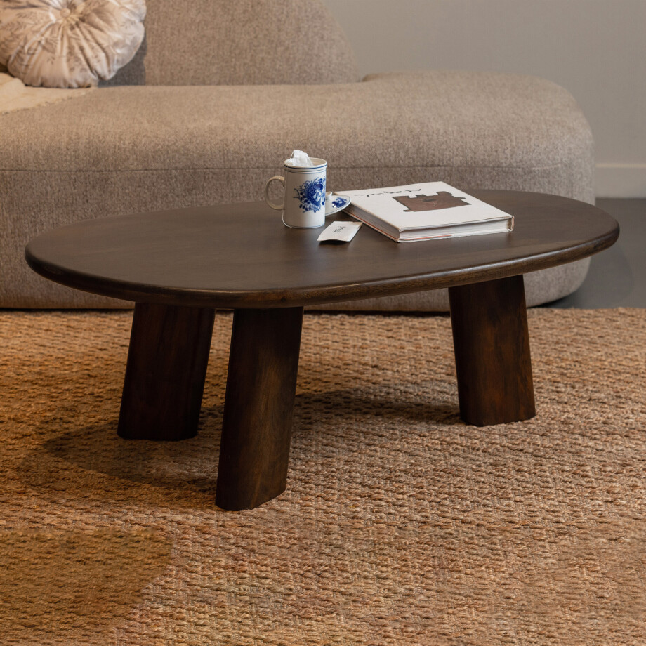 WOOOD Organische Salontafel 'Roundly' Mangohout, 110 x 60cm, kleur Walnoot afbeelding 1