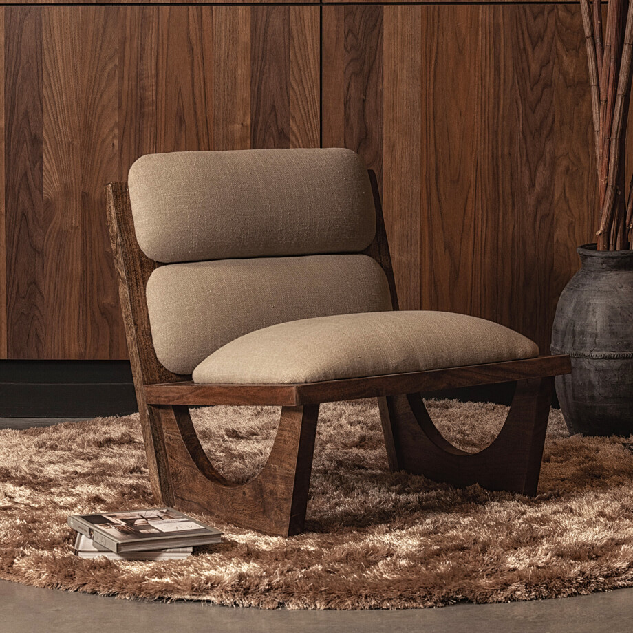 WOOOD Fauteuil 'Opulent' Bouclé en Acaciahout afbeelding 1