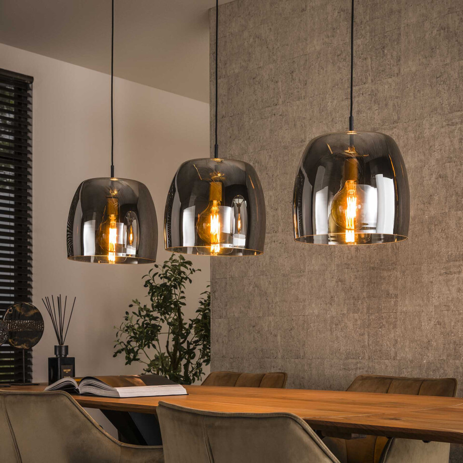 LifestyleFurn Hanglamp 'Rift' Smoke glas, 3-lamps afbeelding 1