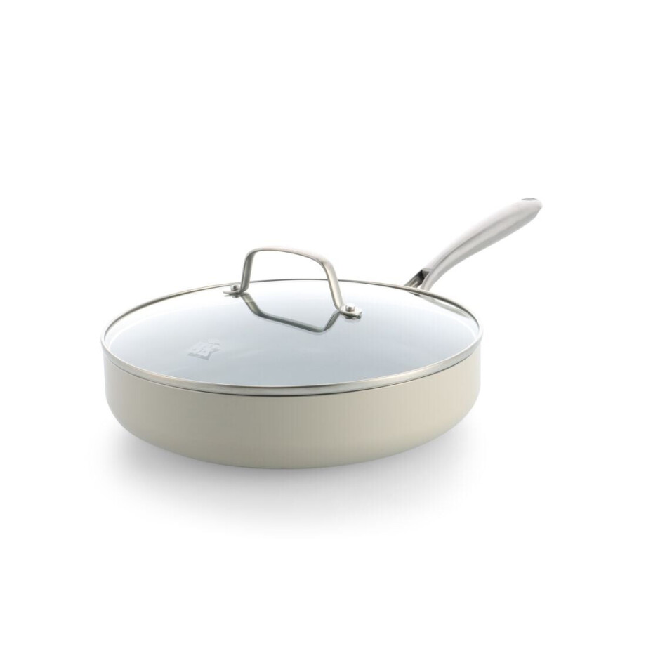 HEMA HEMA BK Hapjespan Met Deksel Ø28cm Keramisch PFAS-vrij Beige HEMA HEMA BK Hapjespan Met Deksel Ø28cm Keramisch PFAS-vrij Beige afbeelding