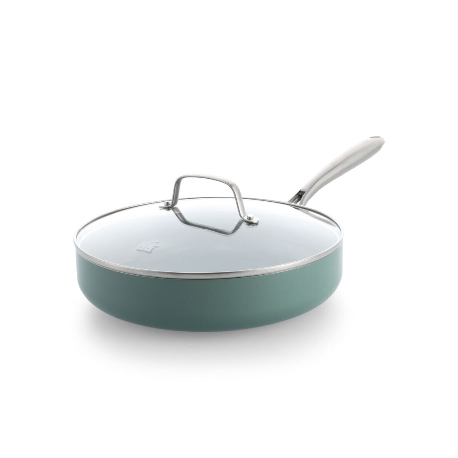 HEMA HEMA BK Hapjespan Met Deksel Ø28cm Keramisch PFAS-vrij Groen HEMA HEMA BK Hapjespan Met Deksel Ø28cm Keramisch PFAS-vrij Groen afbeelding