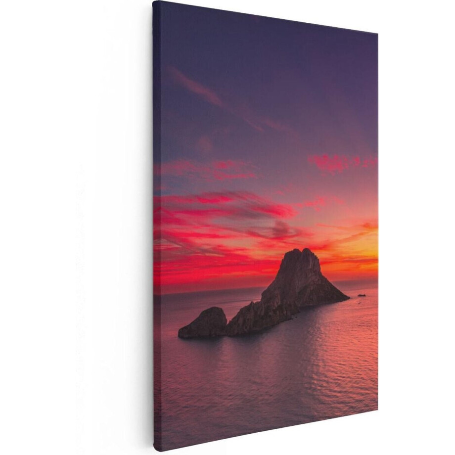 Artaza Canvas Schilderij Ibiza Rotsen Eiland bij Zonsondergang - 20x30 - Klein - Foto Op Canvas - Canvas Print afbeelding 1