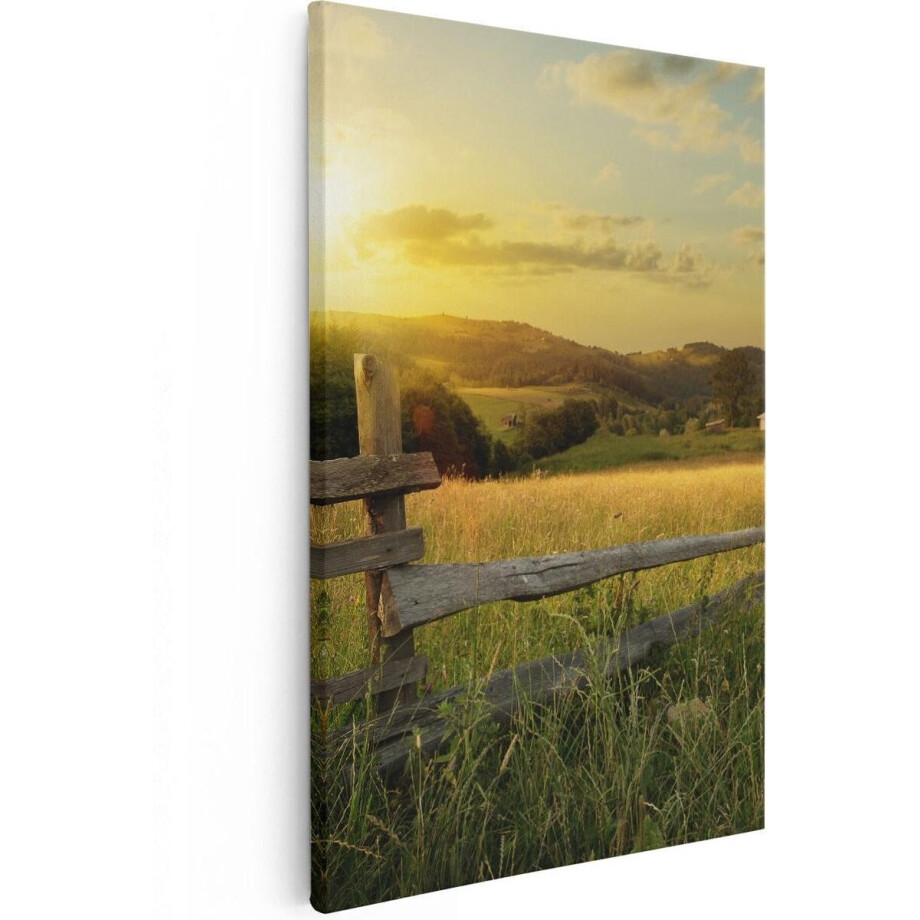 Artaza Canvas Schilderij Boerderij Hekken op het Grasveld - 80x120 - Groot - Foto Op Canvas - Canvas Print afbeelding 1