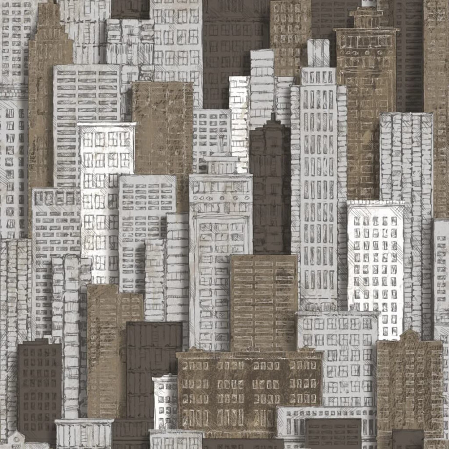 Noordwand Behang Urban Friends & Coffee City Apartments wit en goud afbeelding 1