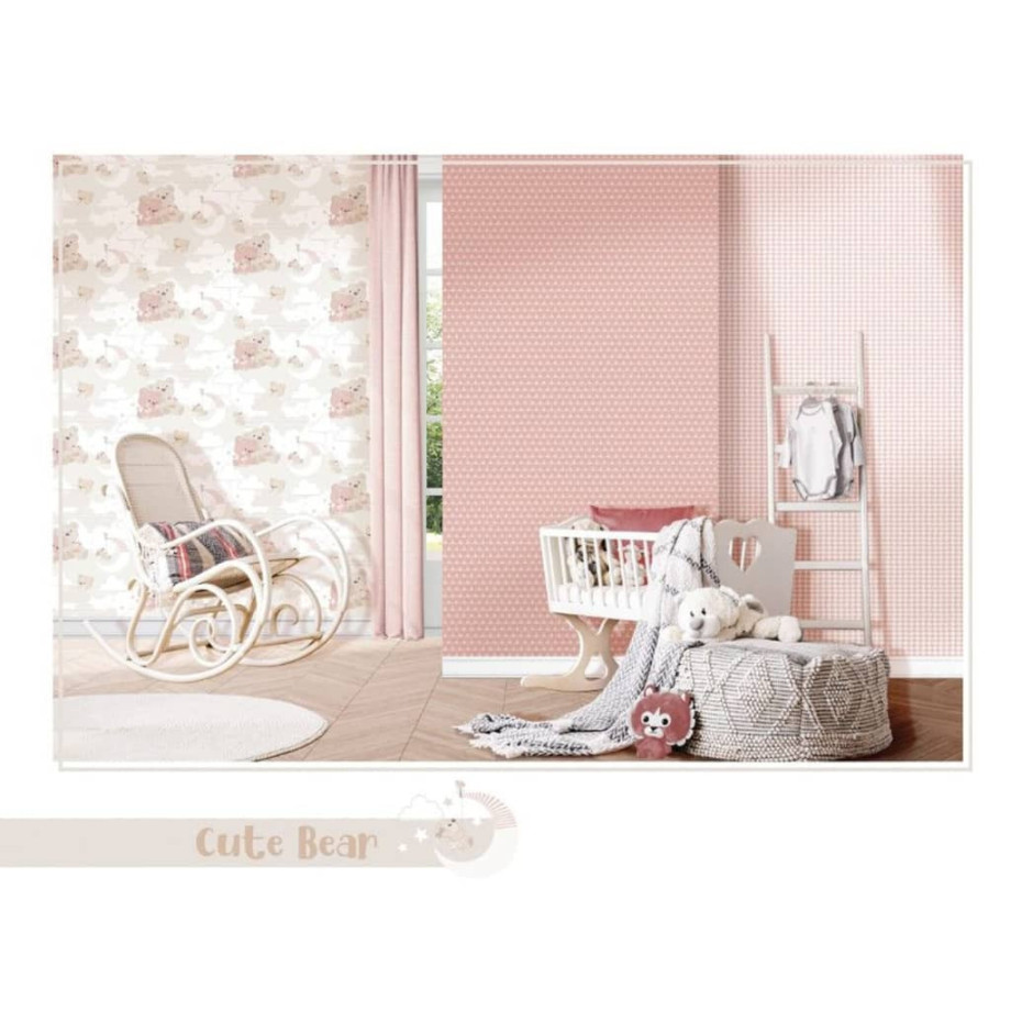 Noordwand Behang Mondo baby Hug Bears roze en beige afbeelding 1