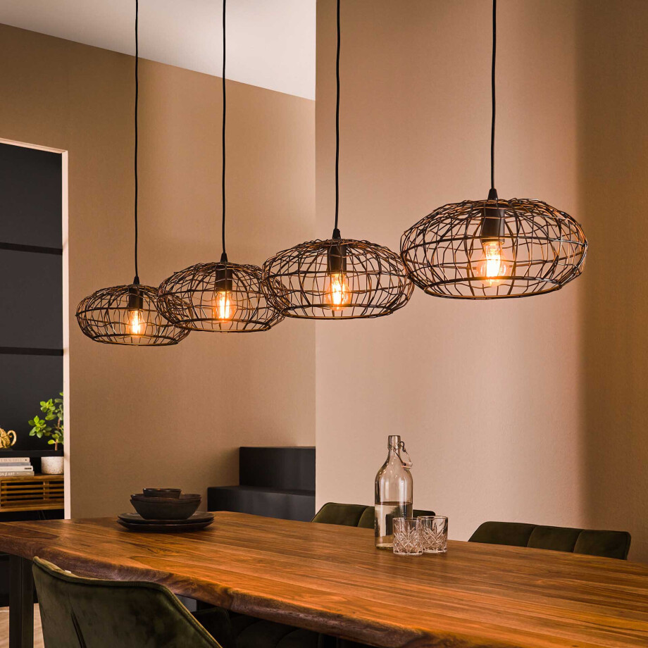 LifestyleFurn Hanglamp 'Jeryl' 4-lamps, Ø34cm, kleur Zwart Bruin LifestyleFurn Hanglamp 'Jeryl' 4-lamps, Ø34cm, kleur Zwart Bruin afbeelding 1